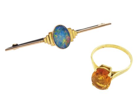 Early 20th century gold opal doublet brooch, stamped 9ct and an 18ct gold single stone citrine ring, stamped 750Condition Rep