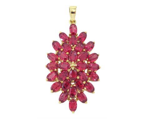 9ct gold oval cut ruby cluster pendant, hallmarkedCondition Report: Approx 5.55gm, dimensions = 44mm x 22mm