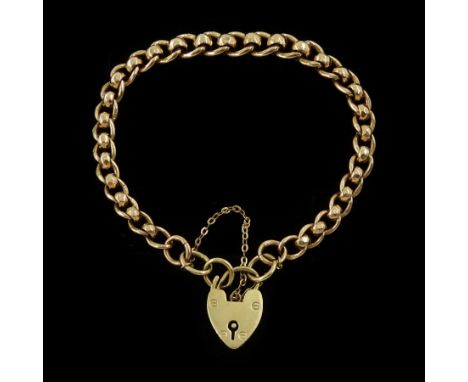 9ct rose gold graduating rollerball link bracelet, each link stamped 9.375, with yellow gold heart locket clasp, hallmarkedCo