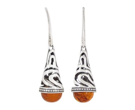 Pair of silver amber pendant stud earringsCondition Report:Length = 38mm, good condition