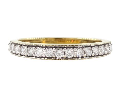 18ct gold milgrain set, round brilliant cut diamond half eternity ring, hallmarked, total diamond weight 0.40 caratCondition 