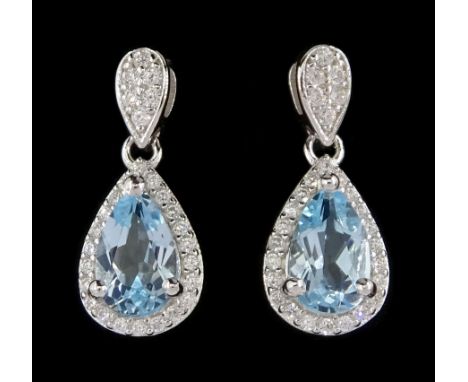 Pair of silver blue topaz and cubic zirconia pendant stud earrings, stamped 925Condition Report:Length = 20mm, good condition