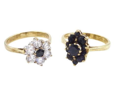 Gold sapphire cluster ring and a gold cubic zirconia cluster ring, both hallmarked 9ctCondition Report:Approx 5.8gm , sapphir