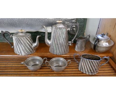 Silver plate tea service together with pewter tea service 