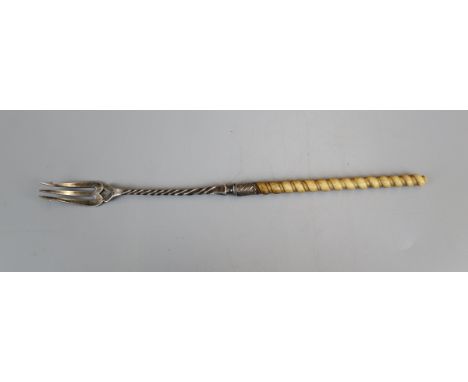 Hallmarked silver pickle fork with ivory handle 