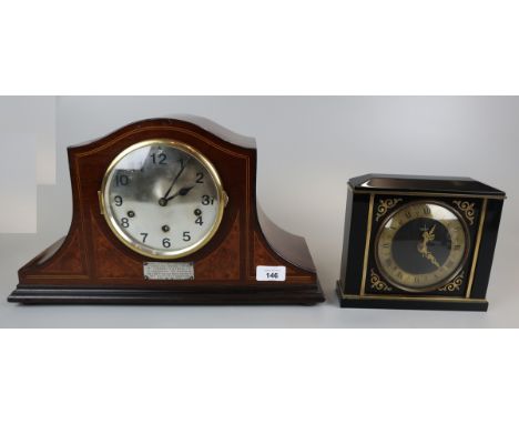 Mantle clock with silver plaque and another 