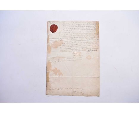 MONCK, George, Duke of Albemarle (1608-1670), English general prominent during the Commonwealth. Letter signed, 1 page, Cock-