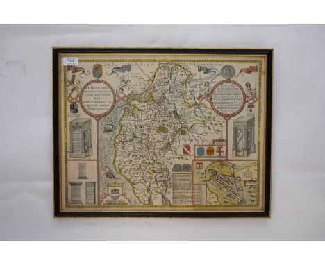 SPEED, John, Map of Cumberland, Bassett &amp; Chiswell, 1676 or later. 395mm x 510mm. Hand coloured, text to verso, glazed bo