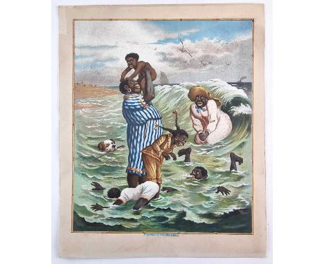 SAMBO'S COURTSHIP. Print, 305mm x 250mm, mounted. With 6 other prints of Sambo's life, all mounted. With 7 more African-Ameri