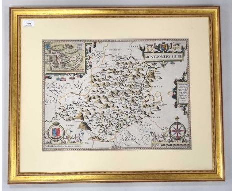 SPEED, John, Map of Montgomeryshire. Sudbury &amp; Humbell, c1611. 385mm x 510mm. Handcoloured in gilt frame.