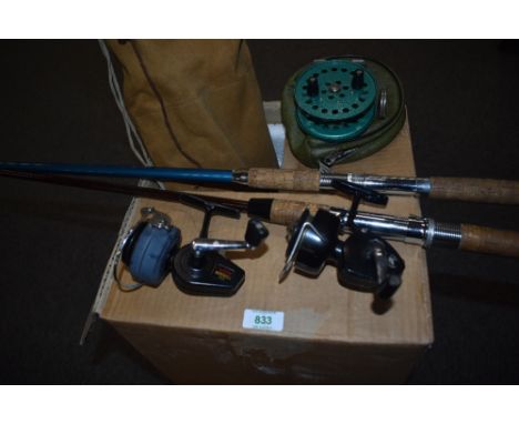 Five Vintage fishing rods including two telescopic one cane rod a Bristol hexagonal steel telescopic rod  and a small unmarke