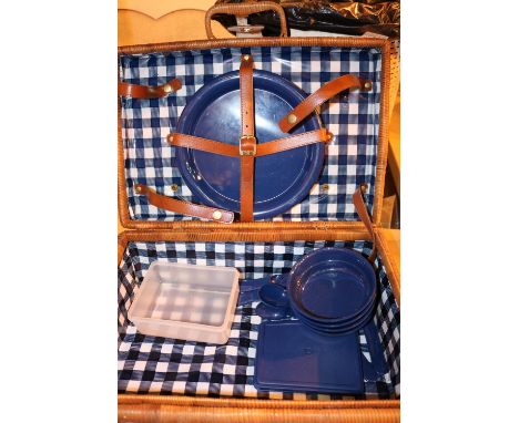 Wicker picnic hamper and contents 