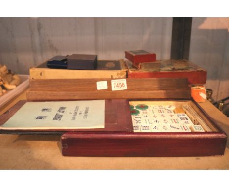 Large collection of wooden jigsaw puzzles, Mah-jong set, playing cards, picture blocks etc 
