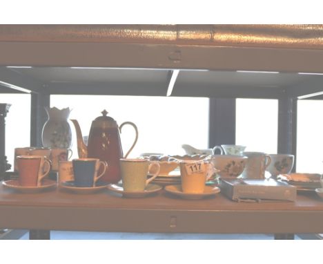 Shelf of assorted ceramics including Royal Worcester