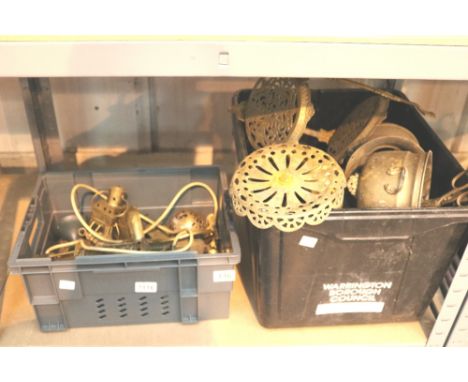 Copper and brassware including a miners lamp 