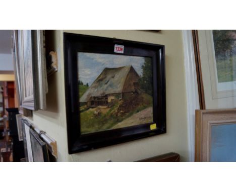 R Kaufman, a barn, signed and dated 1912, oil on canvasboard, 21.5 x 25.5cm. 