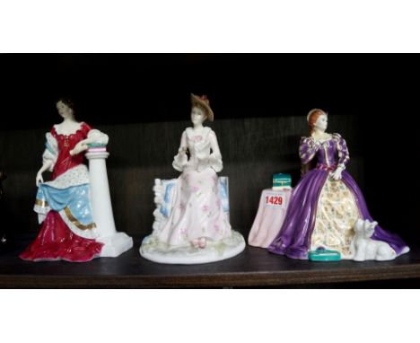 Three Royal Worcester figures, comprising: 'The County Diary of an Edwardian Lady'; 'Queen Anne'; and 'Mary Queen of Scots'. 