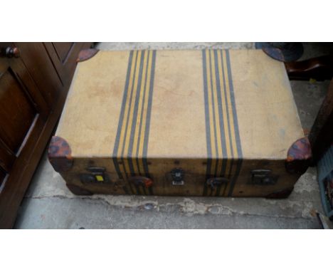 A vintage Harrod's striped canvas travel trunk, with removable tray, 69cm wide.