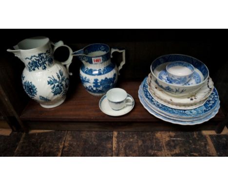 A Worcester first period cabbage leaf moulded cider jug, 22.5cm high, (a.f.); together with another Worcester first period fl