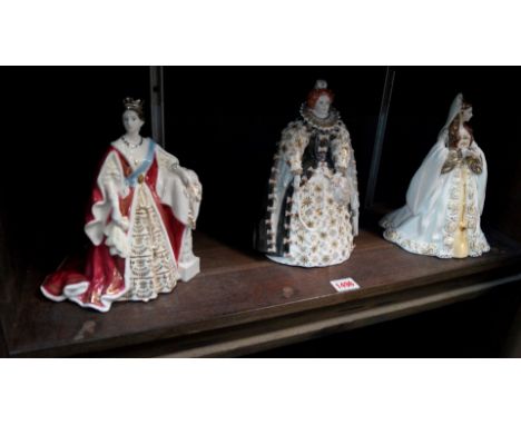 Two Royal Worcester figures, comprising: 'Queen Elizabeth I' and 'Queen Victoria'; together with a Coalport figure of 'Lady J