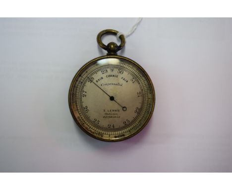 A Victorian brass pocket barometer, the silvered dial inscribed Lennie, Edinburgh, in fitted leather case; together with a fo