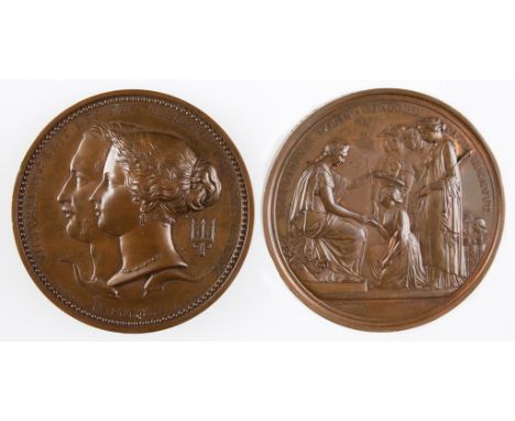 GREAT EXHIBITION, PRIZE MEDAL, 1851. Struck in AE, by W. Wyon and L.C. Wyon. Obv: Conjoined busts of Queen Victoria and Princ