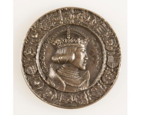 CHARLES V, HOLY ROMAN EMPEROR, PORTRAIT MEDAL, cast in AR. The original struck in 1521 from dies by Hans Kraft and designed b