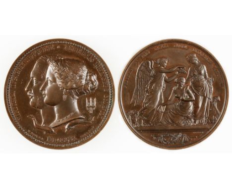 GREAT EXHIBITION, JUROR'S MEDAL, 1851. Struck in AE, by W. Wyon and G.G. Adams. Obv: Conjoined busts of Queen Victoria and Pr