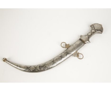 AN EASTERN "SILVER" INLAID DAGGER, with scabbard, 19th century, overall 51cm.