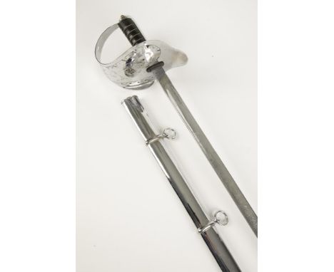 AN ELIZABETH II HOUSEHOLD CAVALRY SWORD, with scabbard, overall 107cm.