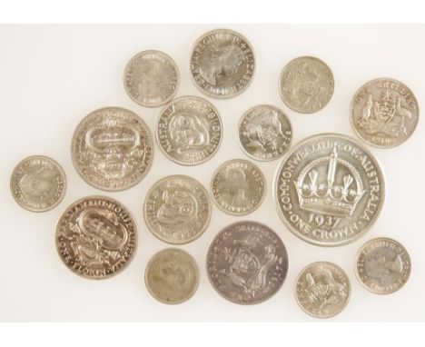 AUSTRALIA. MIXED COINS. George VI, Crown, 1937, Edward VII, Shilling, 1910, George V, Florin, 1917 M, 1927, and other various