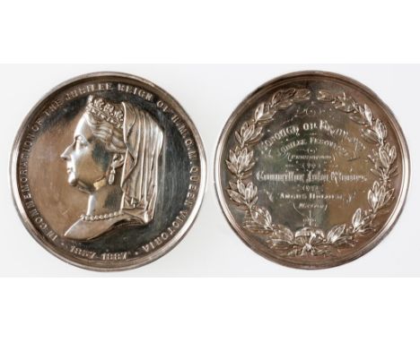 VICTORIA. GOLDEN JUBILEE MEDAL, 1887. Struck in AR, by M. Rhodes and Sons. Obv: Crowned, veiled and draped bust left. Rev: In