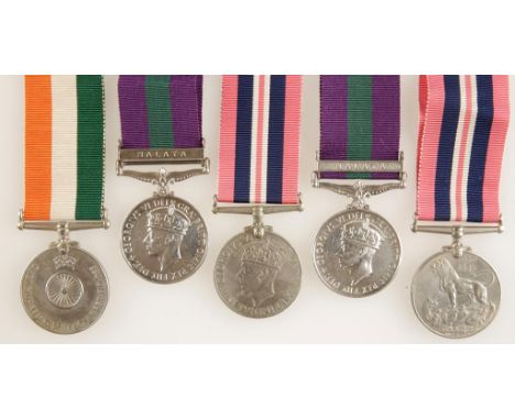 A SECOND WORLD WAR GROUP OF MEDALS, General Service, with Malaya clasp, impressed (21132451 RFN. DHANBAHADUR. PUN. 2), India 