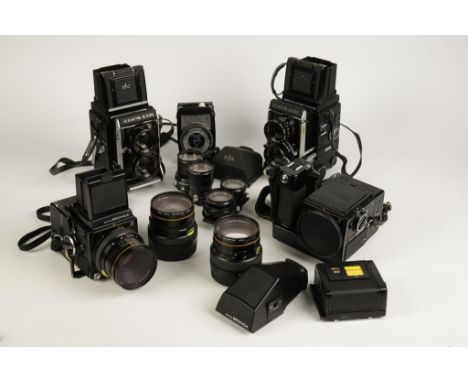 A ZENZA BRONICA SQ-A CAMERA, a Zenza Bronica SQ-AM Camera, two Mamiya C330 Professional f twin lens cameras, and a collection