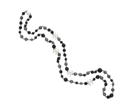 Karl Lagerfeld for Chanel: a Simulated Black Pearl and CC Necklace2013Black faux pearls and multifaceted beads with gunmetal 