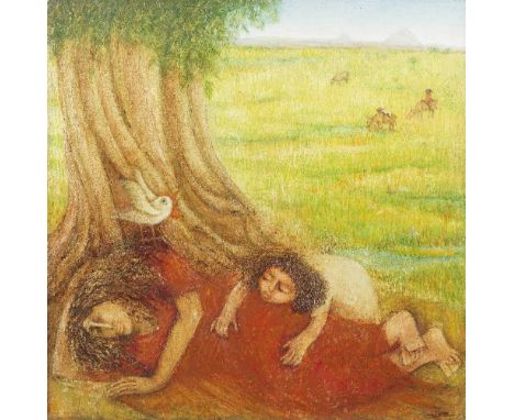 Zeinab El Sagini (Egypt, born 1930)The Siesta oil on canvas, framedsigned 'Zeinab El Sagini' in Arabic (lower right), execute