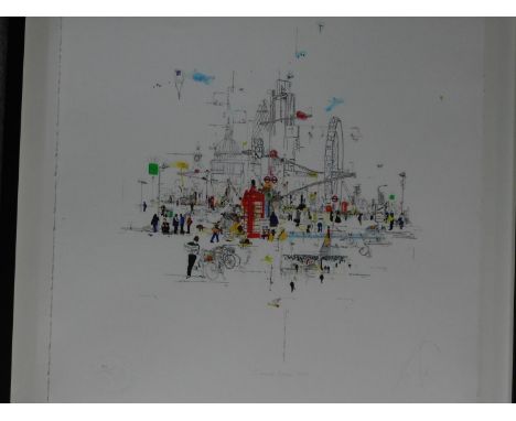 A framed and glazed signed limited edition coloured lithograph by English mixed media illustrator Laura Jordan. Titled 'Curre