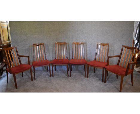 A set of six vintage teak G-plan chairs, including two armchairs. H.92 x 50cm