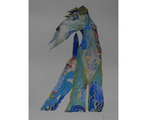 A framed and glazed signed coloured lithograph by South African collage artist Peter Clark. Depicting a dog. H.84xW.70cm 