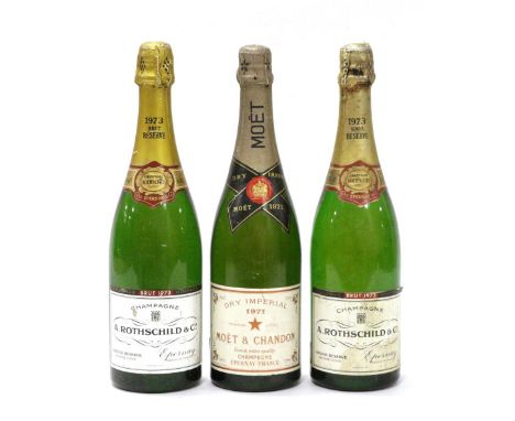 Moet et Chandon 1971, vintage champagne; Alfred Rothschild et Cie Grande Reserve Brut 1973, vintage champagne (x2) (three bot