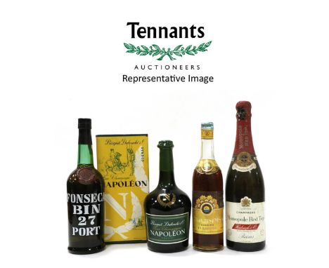 A Mixed Parcel of Assorted Wine and Spirits Including: Debouche Fine Champagne Napoleon Cognac, VAT 69 etc