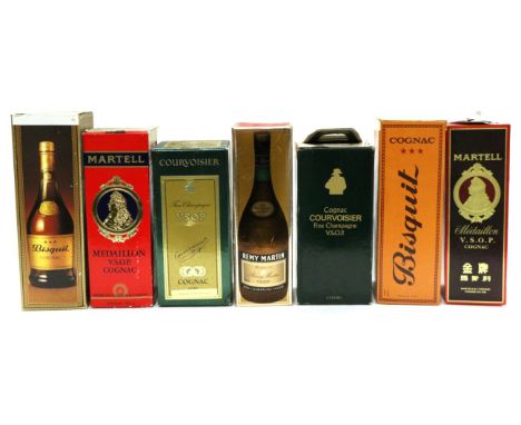 A Mixed Parcel of Cognac Comprising: Martell Medallion; Martell VSOP; Courvoisier VSOP; Biscuit Cognac; Remy MArtin VSOP; Bic