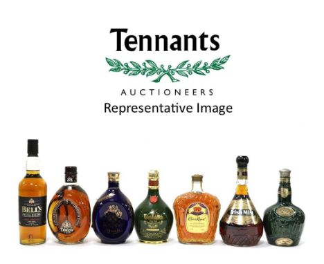 A Mixed Parcel Comprising: Crown Royal; Glenfiddich Spode Flagon; Chivas Regal Royal Salute; Whyte & Macay 21 Year Old; Dimpl