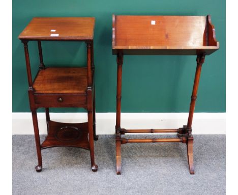 An 18th century mahogany three tier wash stand, a Regency style book trough on stand, 46cm wide and a yellow painted oval tol