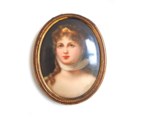 A small Hutschenreuther porcelain oval plaque, late 19th century, painted with a head and shoulders portrait of Princess Loui