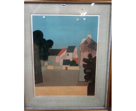 Andre Minaux (1923-1988), Village scene, colour lithograph, signed and numbered 139/150, 78cm x 60cm. DDS