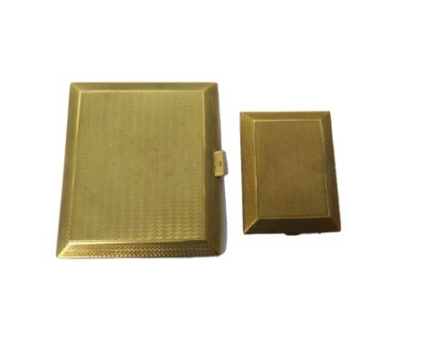 A 9ct gold rectangular cigarette case, with engine turned decoration, London 1925 and a 9ct gold rectangular book matches cas