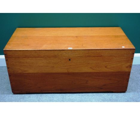 A 19th century rectangular, camphor wood trunk with visible dovetails, 111cm wide.