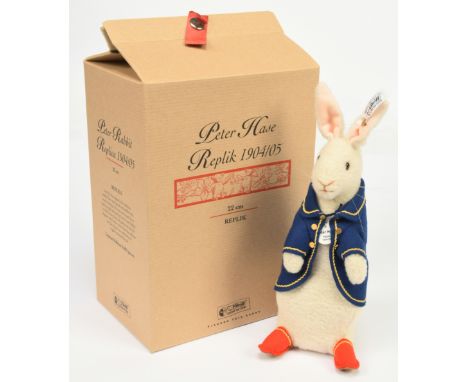 Steiff Peter Rabbit (Beatrix Potter) replica 1904/05, white tag 402180, LE 3000, 2002, white wool plush, complete with chest 