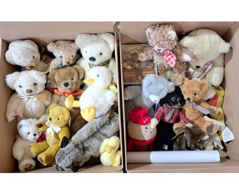 Merrythought teddy bear and animal group, plush, some have swing labels, Good to Good Plus, largest 18"/46cm. These items are